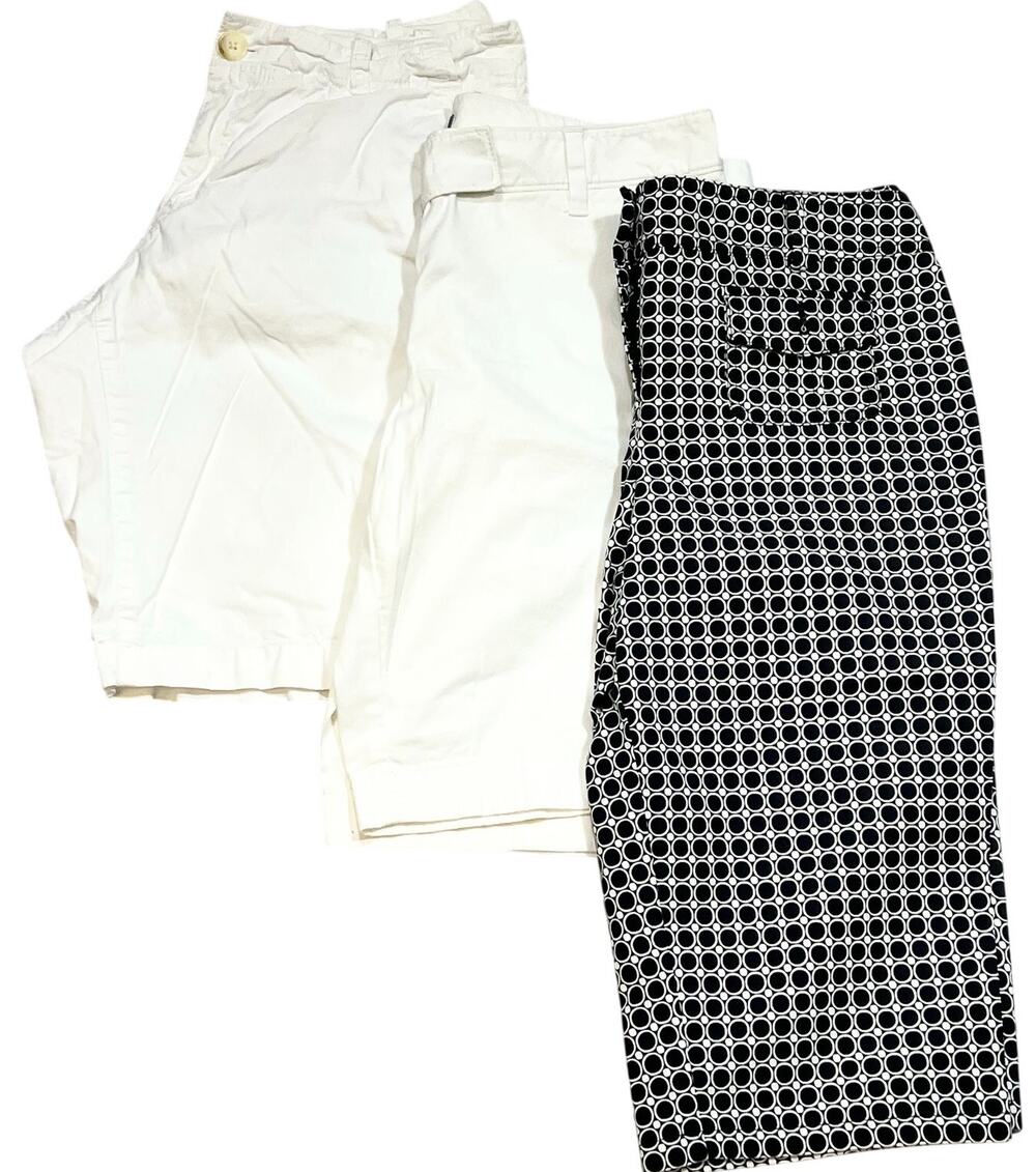 Ann Taylor Shorts Lot 3 Women Size 10 10P White Chino Geometric Margo Bermuda